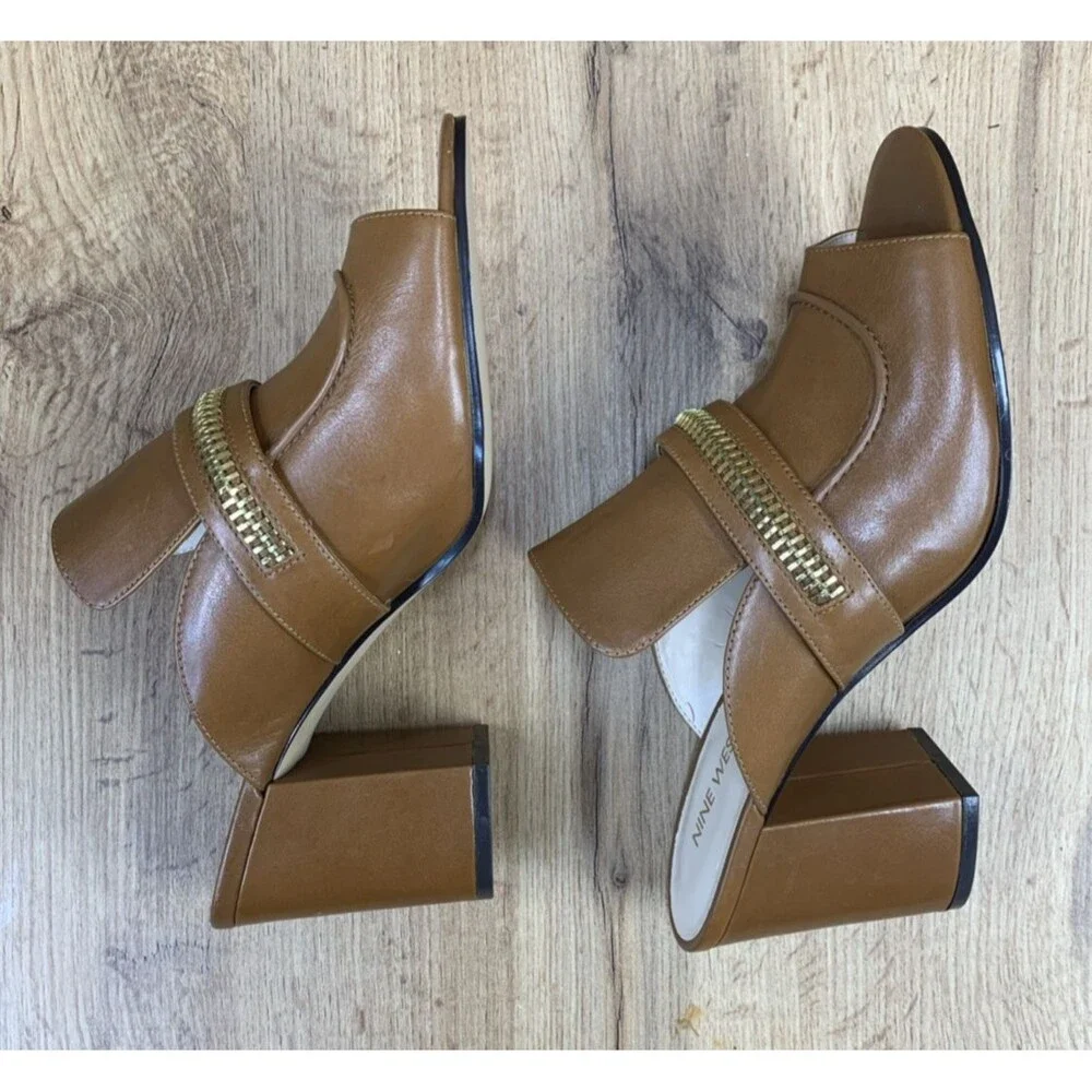 Nine West Womens Gerri Block Heel Slip On Open Toe Shoes Zipper Accent  Sz 9.5 M - Picture 10 of 16